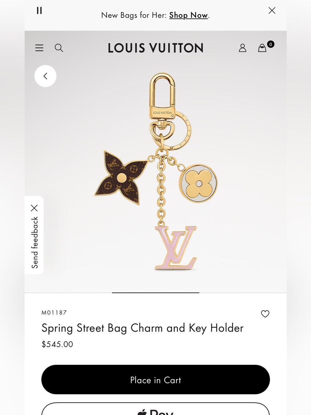 Louis Vuitton Spring Street Pink Enamel & Gold Bag Charm & Key Holder M01187 NEW - Picture 7 of 7